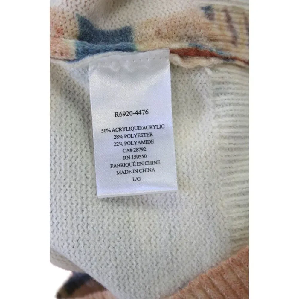Renuar Womens Floral Print Sequined Pullover Knit Sweater Orange Size L